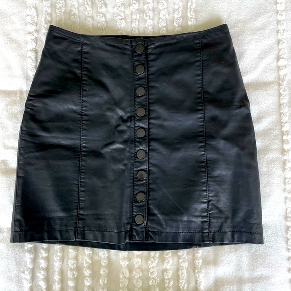 Free People Button Up Leather Mini Skirt - Picture 1 of 3